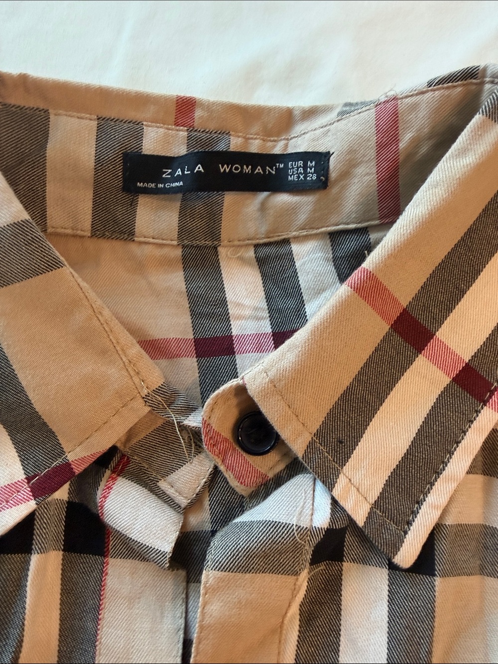 Zala Woman Beige Plaid Button-Down Blouse
